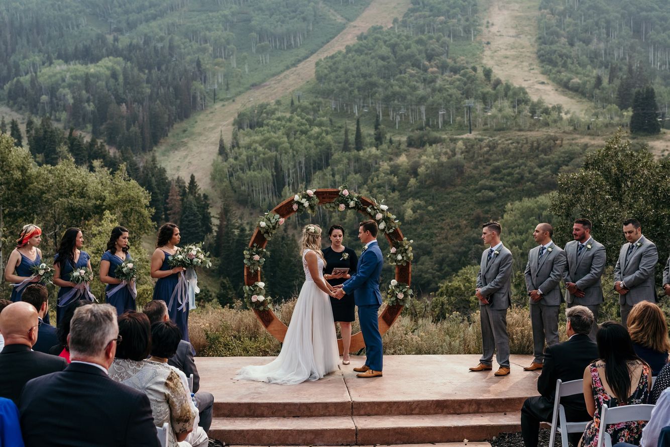 Park City mountain wedding ceremony with bride and groom