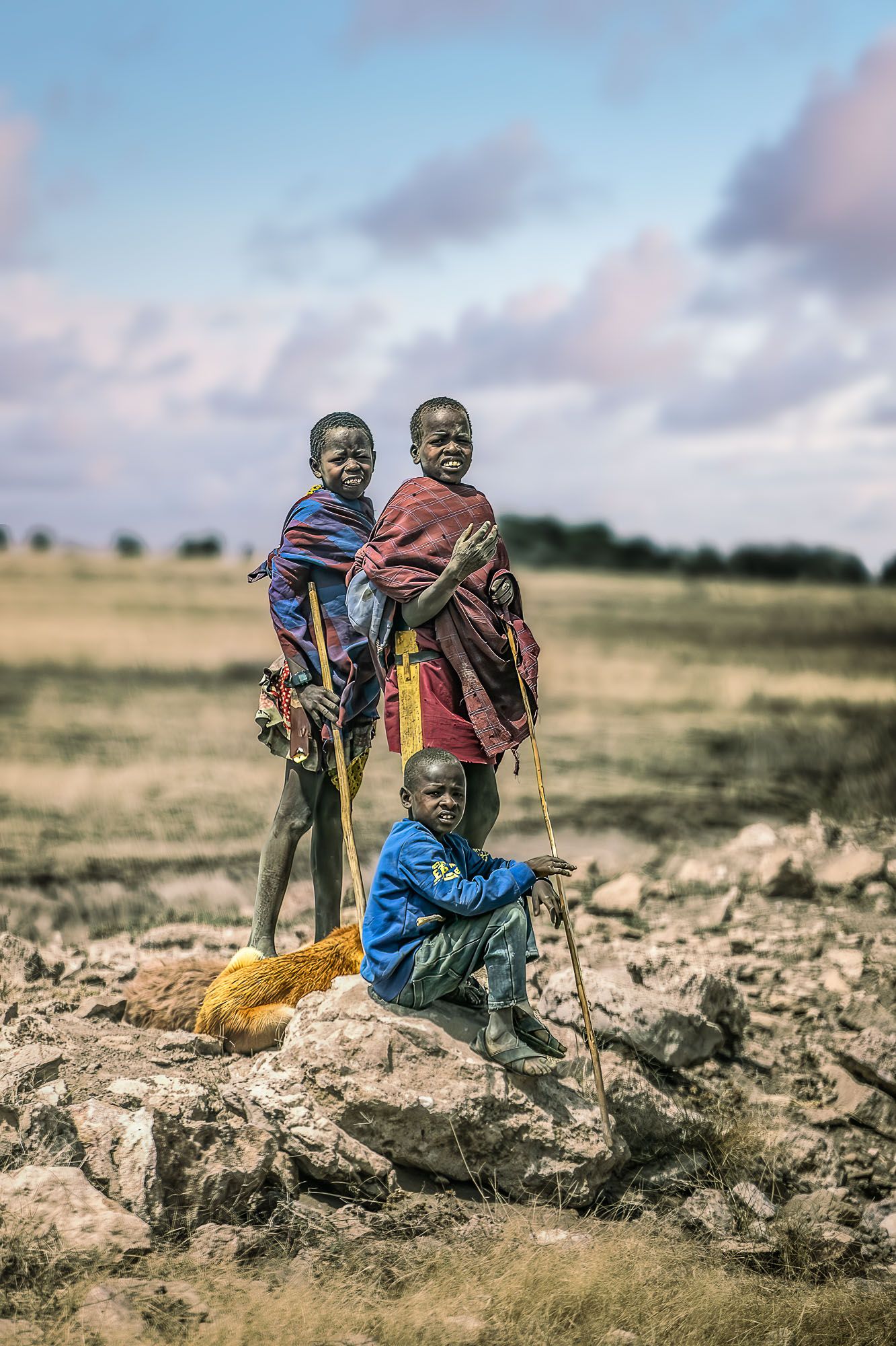 Masai boys at the side of the road, Tanzania
