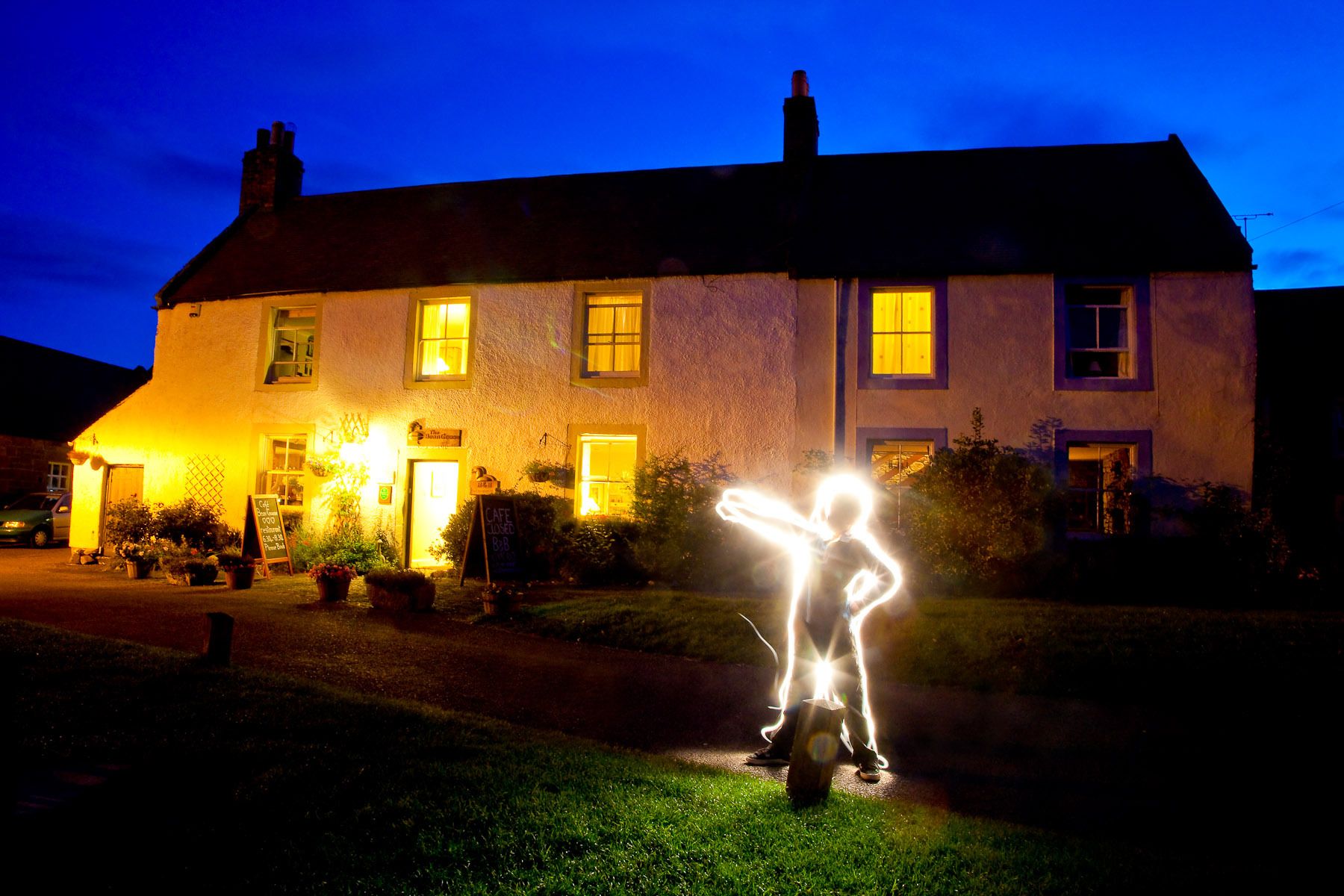 Cameron outside the BeanGoose Holy Island or Lindisfarne