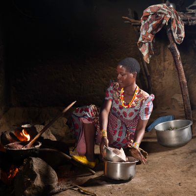 Cooking inside the hut in Tanzania Cooking
