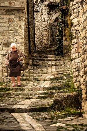 Old woman decending