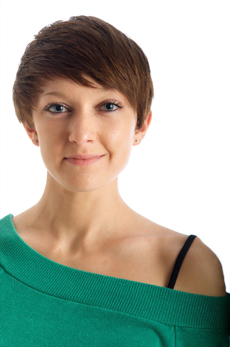 short haired pretty woman in green top picture short hair picture