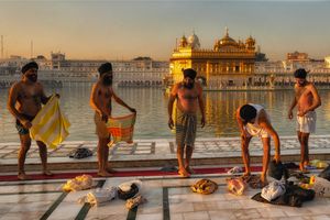 Men coming to bathe