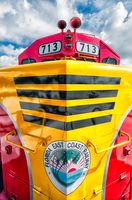 Shiny Red and Yellow East Coast Railroad Locomotive