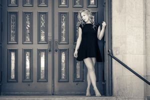 girl in front of doors Madison WI.