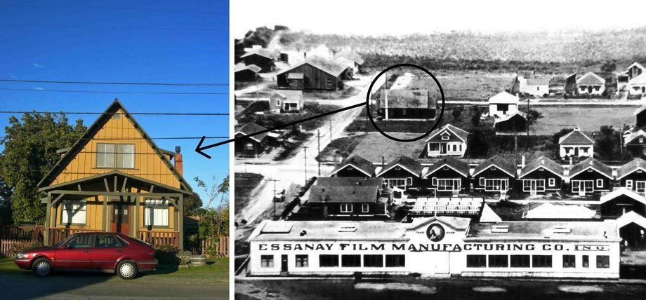 Historic photo of the Essenay Film Company building in Niles, California showing the historic structure prior to the second floor conversion of the high ceiling space of the original church. 1Frakes_Garden_Cottage_2