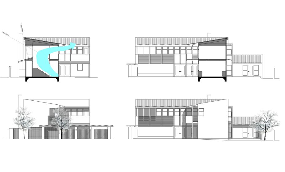 Building elevations and cross section illustrating natural ventilation. 1E_Street_Green_7