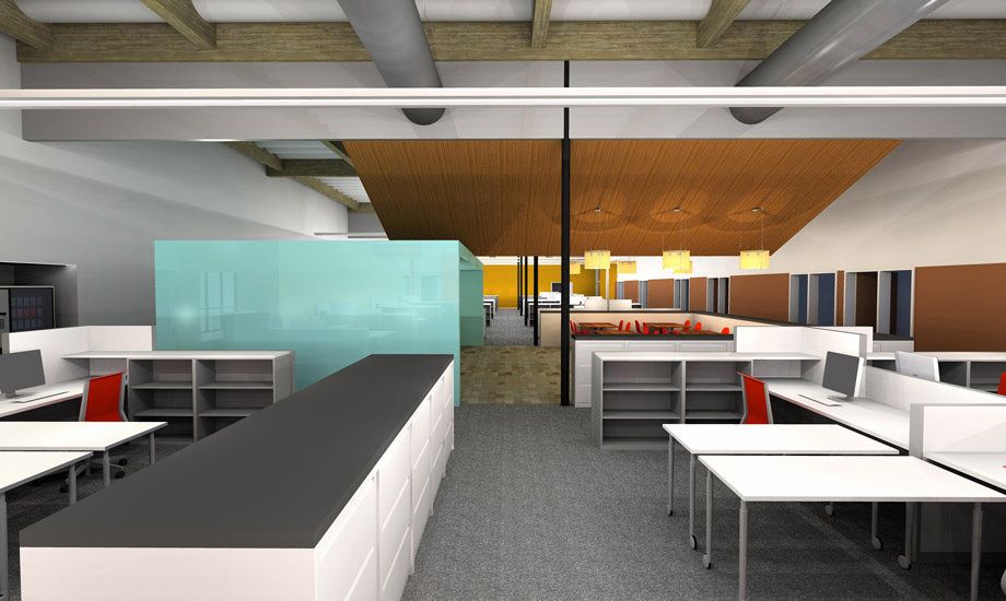 Building 2: Open iffice area at the central circulation spine. 1Park_West_Light_Industrial_Office_Park_10