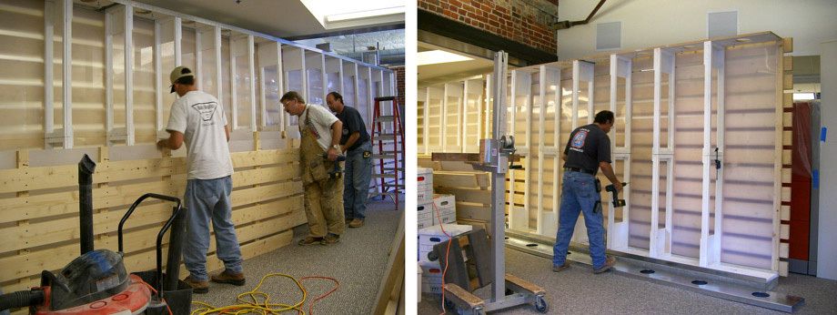 The finish carpenter assemble the illuminated wall that was prefabricated off-site. 1Sutter_Health_Construction_Office_10