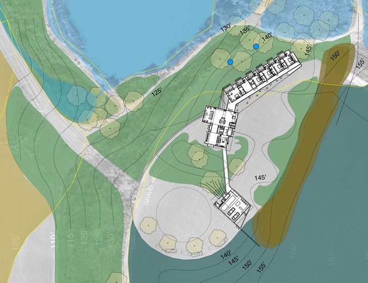 Partial site plan of the of the compound by the pond. 1Twin_Reflections_Coastal_Retreat_5