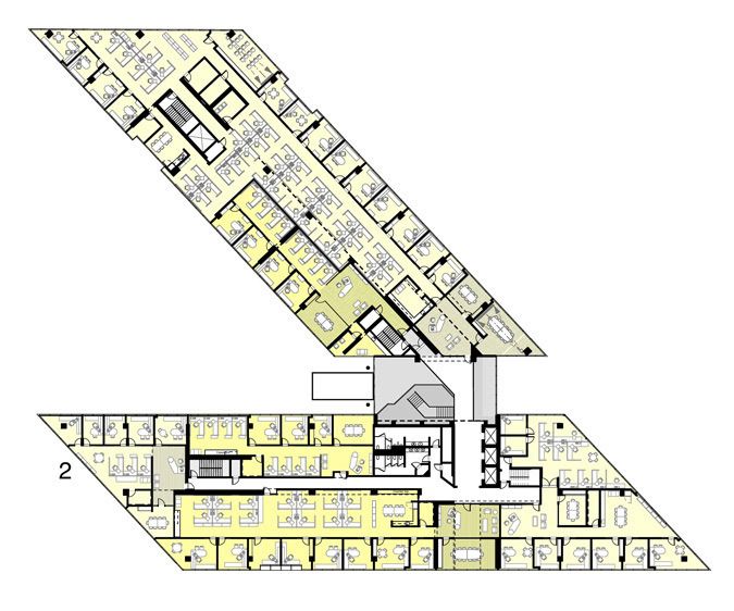 Second floor with double loaded corridor and full floor suites. 1Bayside_Plaza_Office_Building_4