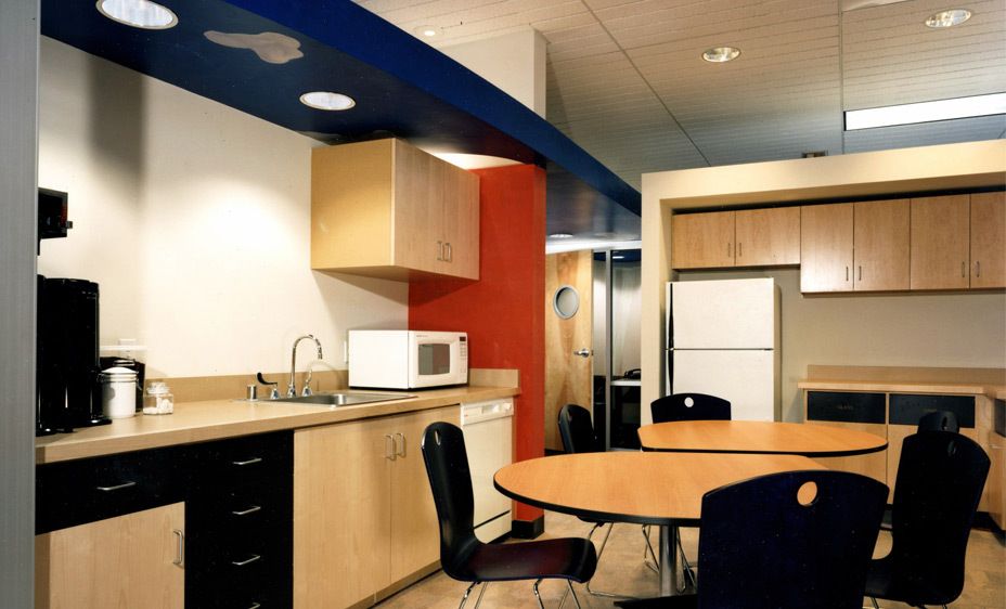 Break room on the opposite side of the curved mural wall. 1DPR_Construction_12