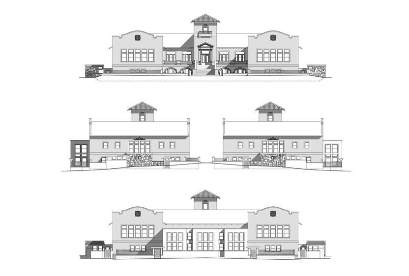 Exterior Elevations illustrating side and rear additions to the structure to accomodate the garden enrties to each live/work unit. 1Historic_Old_School_Lofts_7