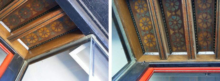 Detail photo of the exterior soffits at the keystone retail entries. 1Ellsworth_Building_Facade_Improvement_5