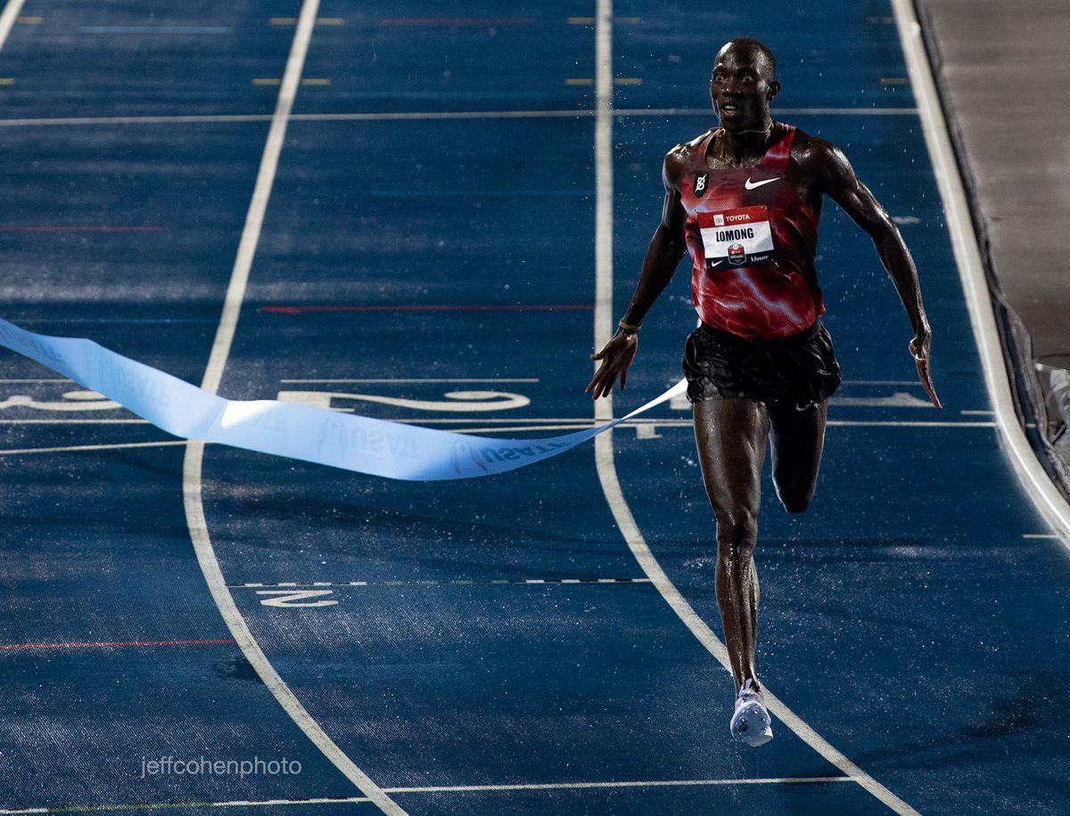 Lopez Lomong, wins the 10,000 meters at the 2019 Toyota USATF Outdoor Championships in Des Moines, Iowa.