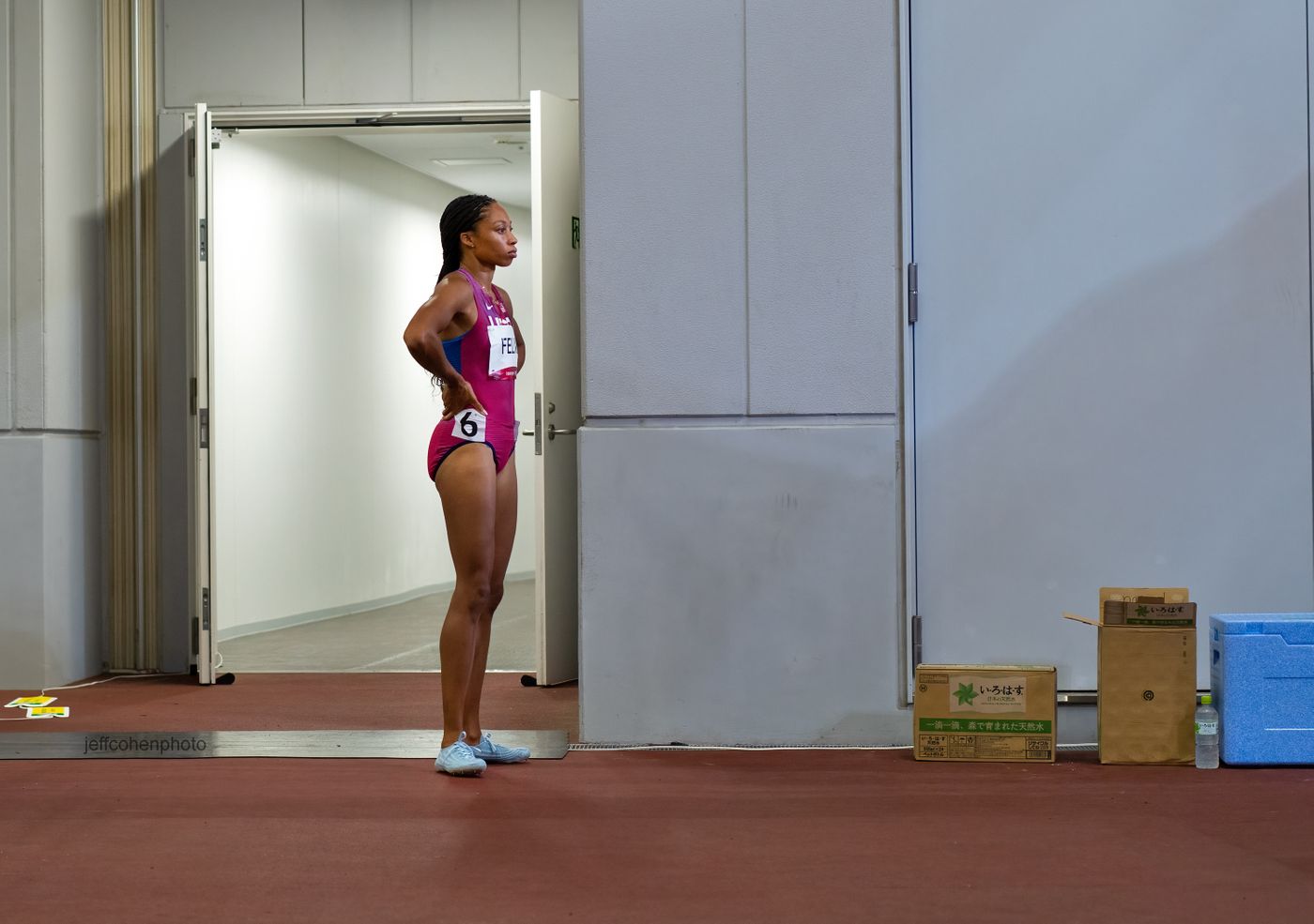 Allyson Felix, USA, waits in the tunnel before her 400 meters semi final at the 2020 Tokyo Olympic Games.