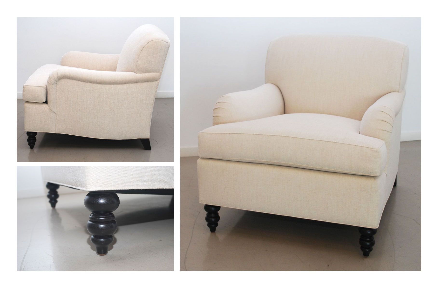 Custom Bridgewater chair with hand-turned feet