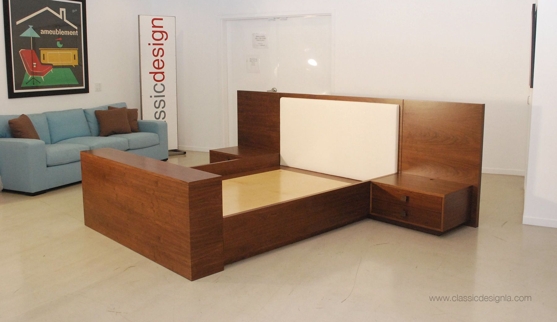 Custom Walnut Bed, Base & Nightstands