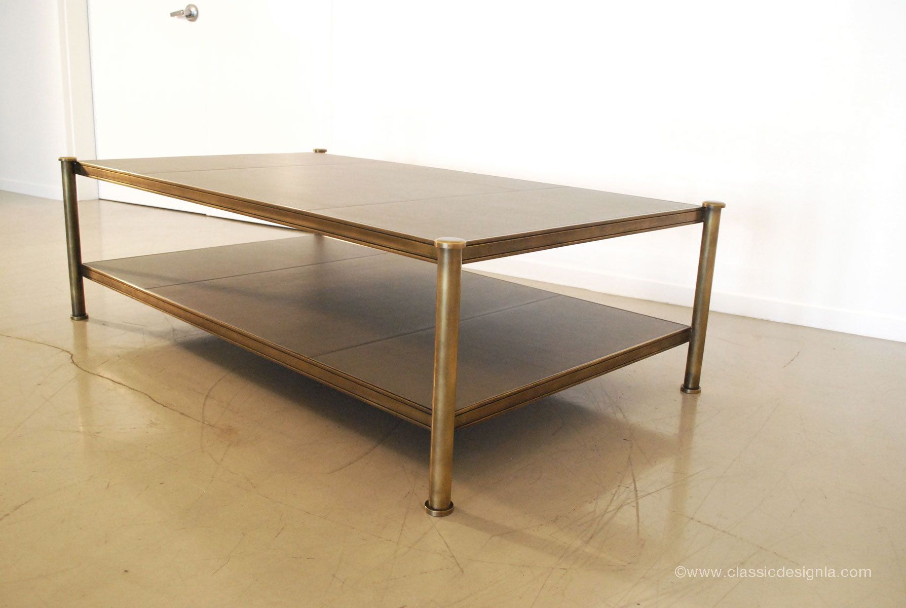 Custom brass & leather panel coffee table