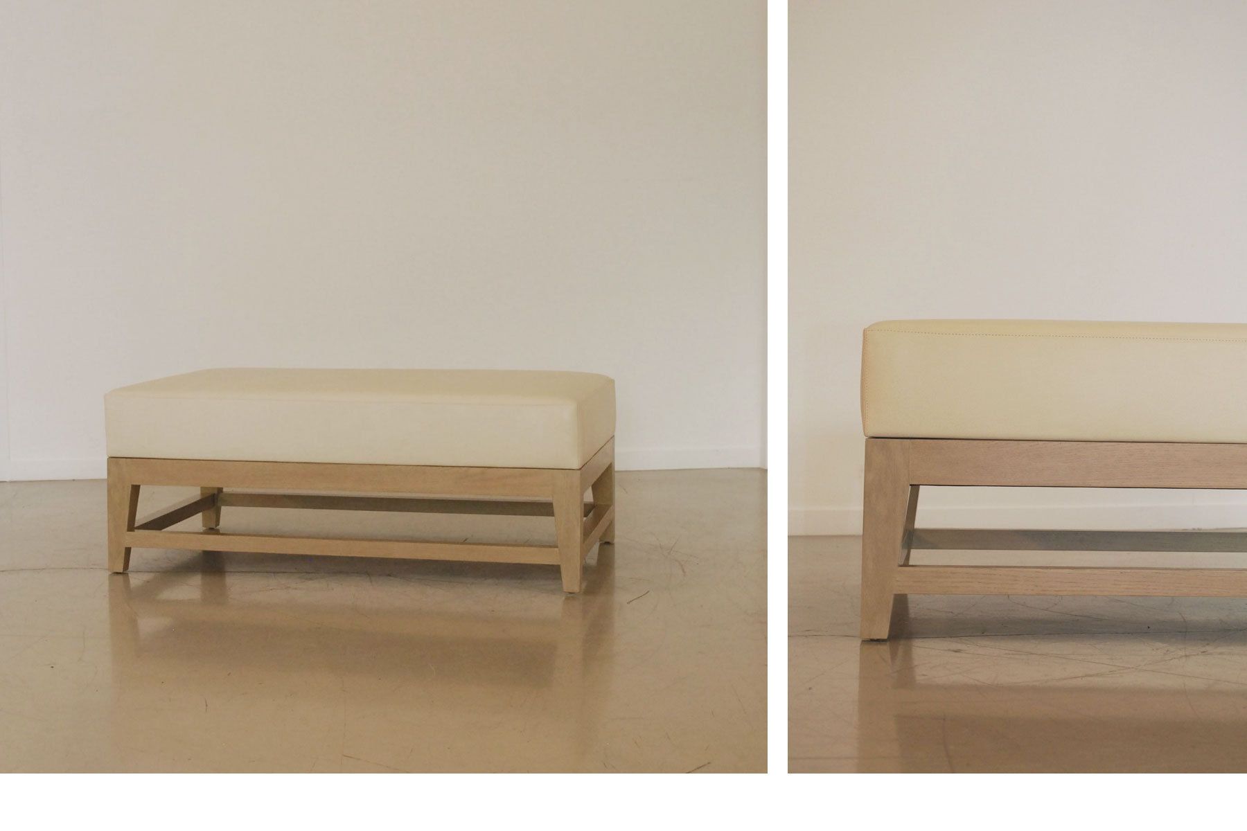 Leather topped wood frame ottoman