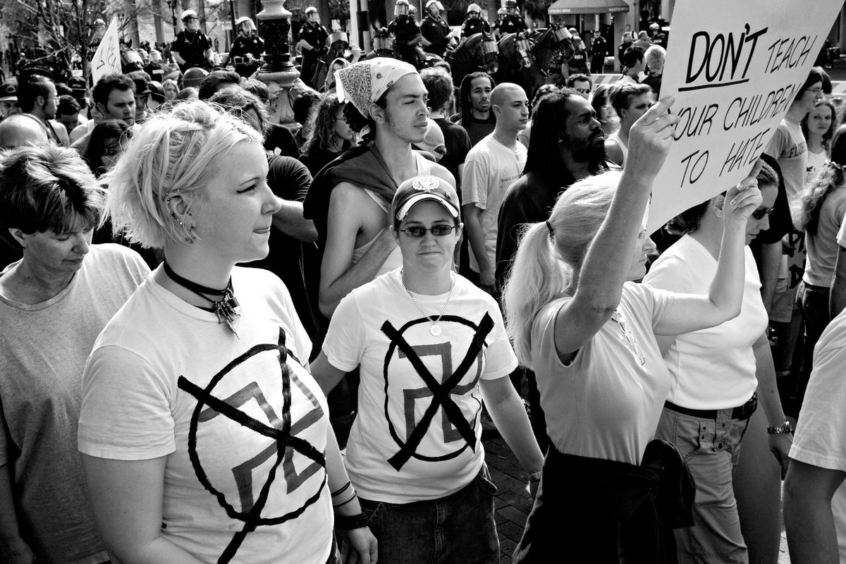Counter protestors at a National Socialist Movement march. Orlando, Florida 2006