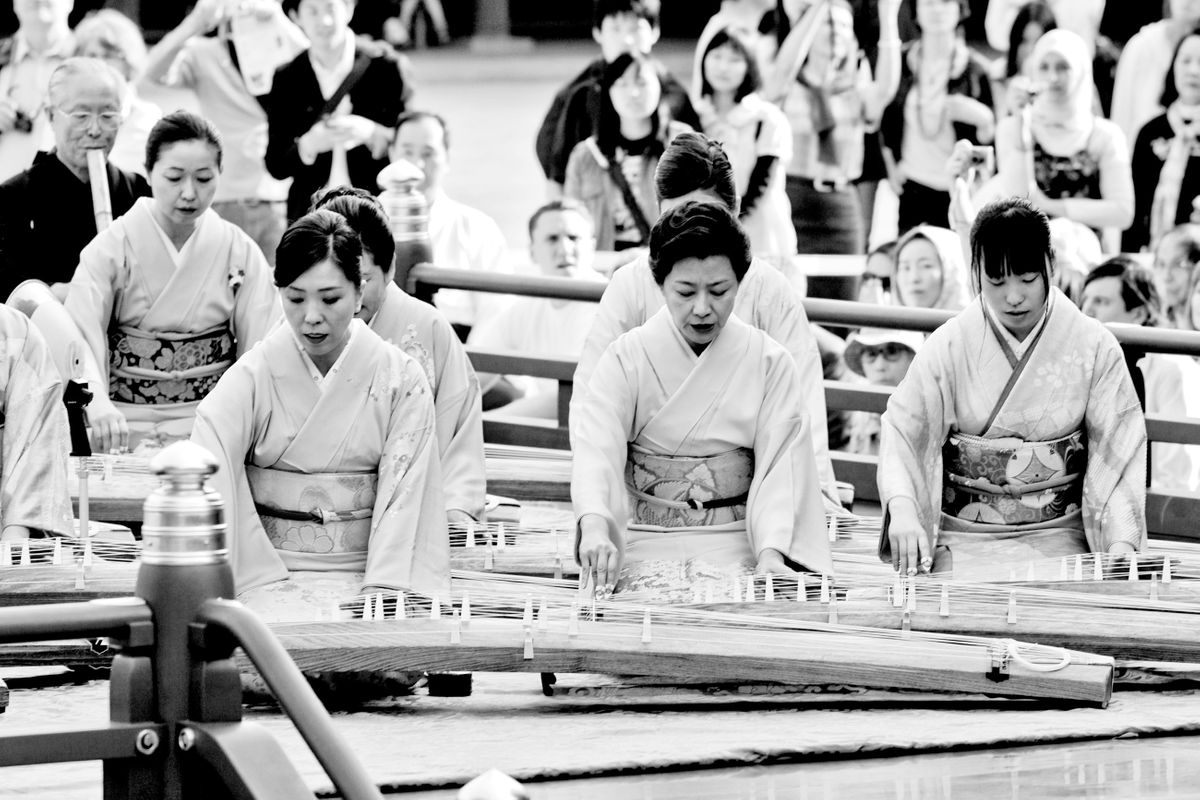 Sankyoku Ensemble, Grand Spring Festival, Meiji Jingu Shinto Shrine. Shibuya, Tokyo, Japan