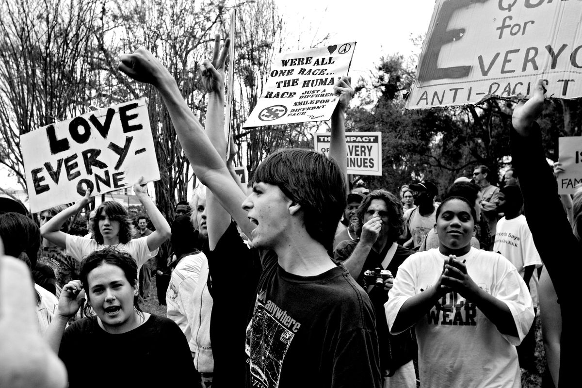 Counter protestors at a National Socialist Movement march. Orlando, Florida 2006