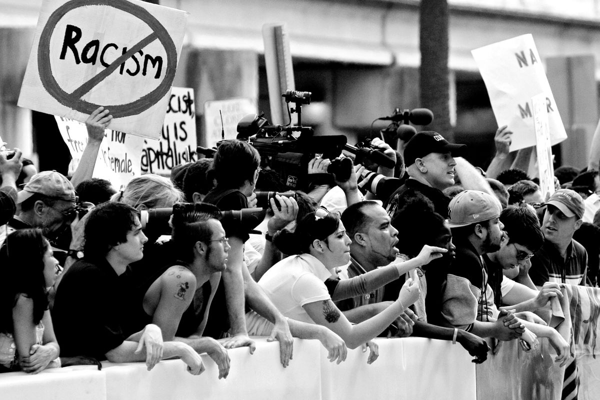 Counter protestors at a National Socialist Movement march. Orlando, Florida 2006