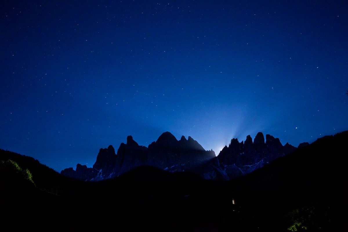 Moonrise, Odle/Geisler Range, Dolomite Mountains. Val Di Funes, Italy