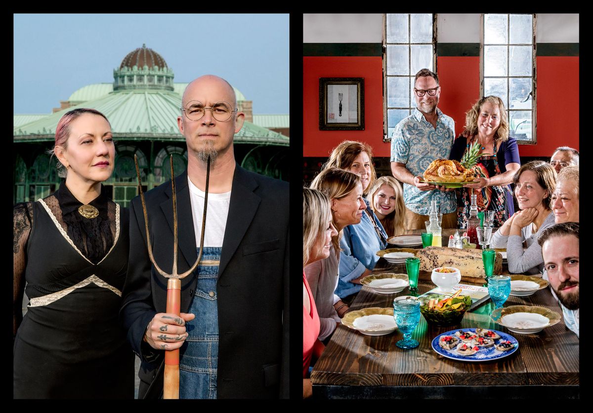 "Art Lives Here" For the City of Asbury Park • Left: American Gothic - Jenn Hampton & Mike LaVallee • Right: Freedom From Want - Langosta Lounge owners Scott Szegeski, Marilyn Schlossbach & Staff