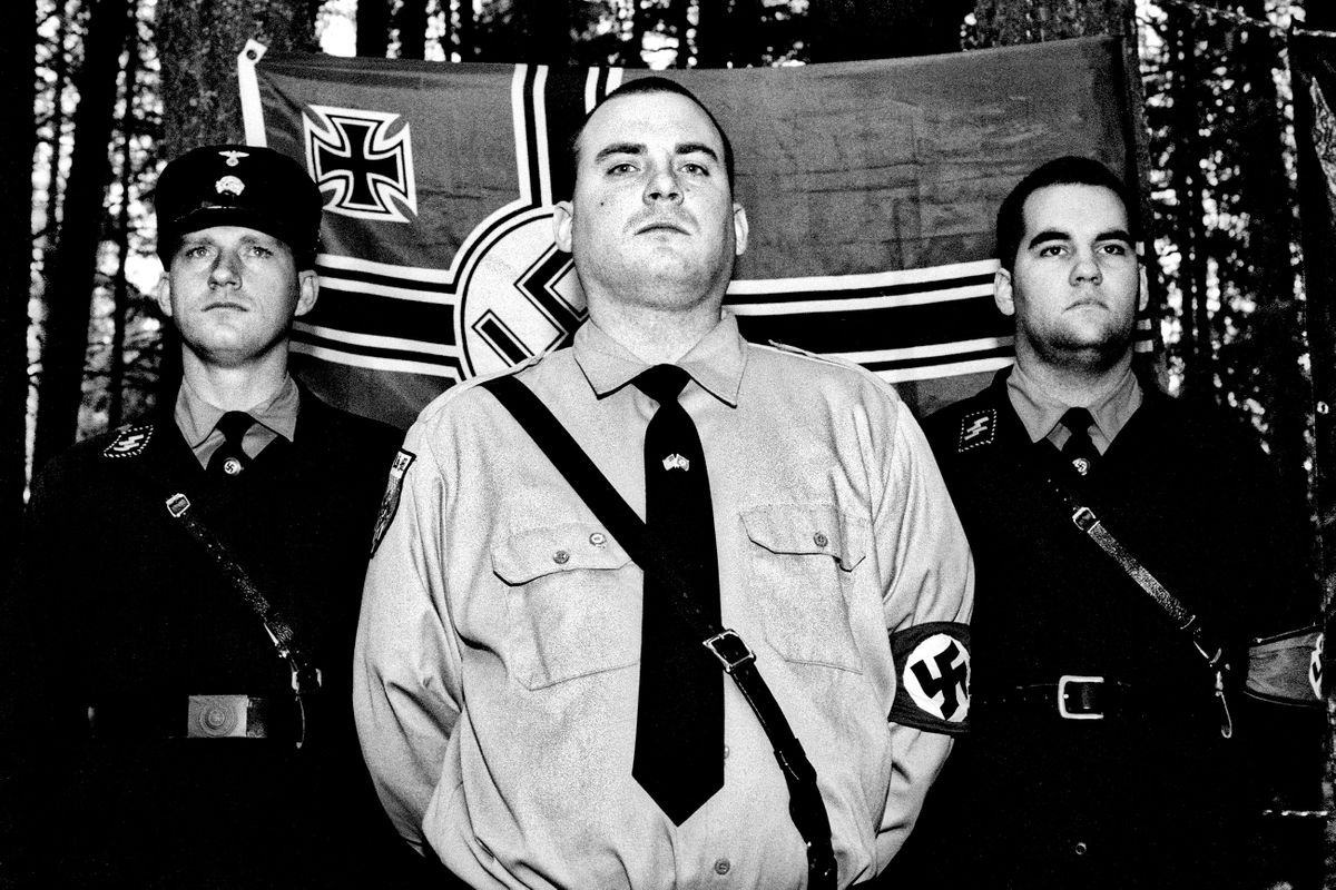 National Socialist Movement leader Jeff Schoep and members at Aryan World Congress. Athol, Idaho 2003