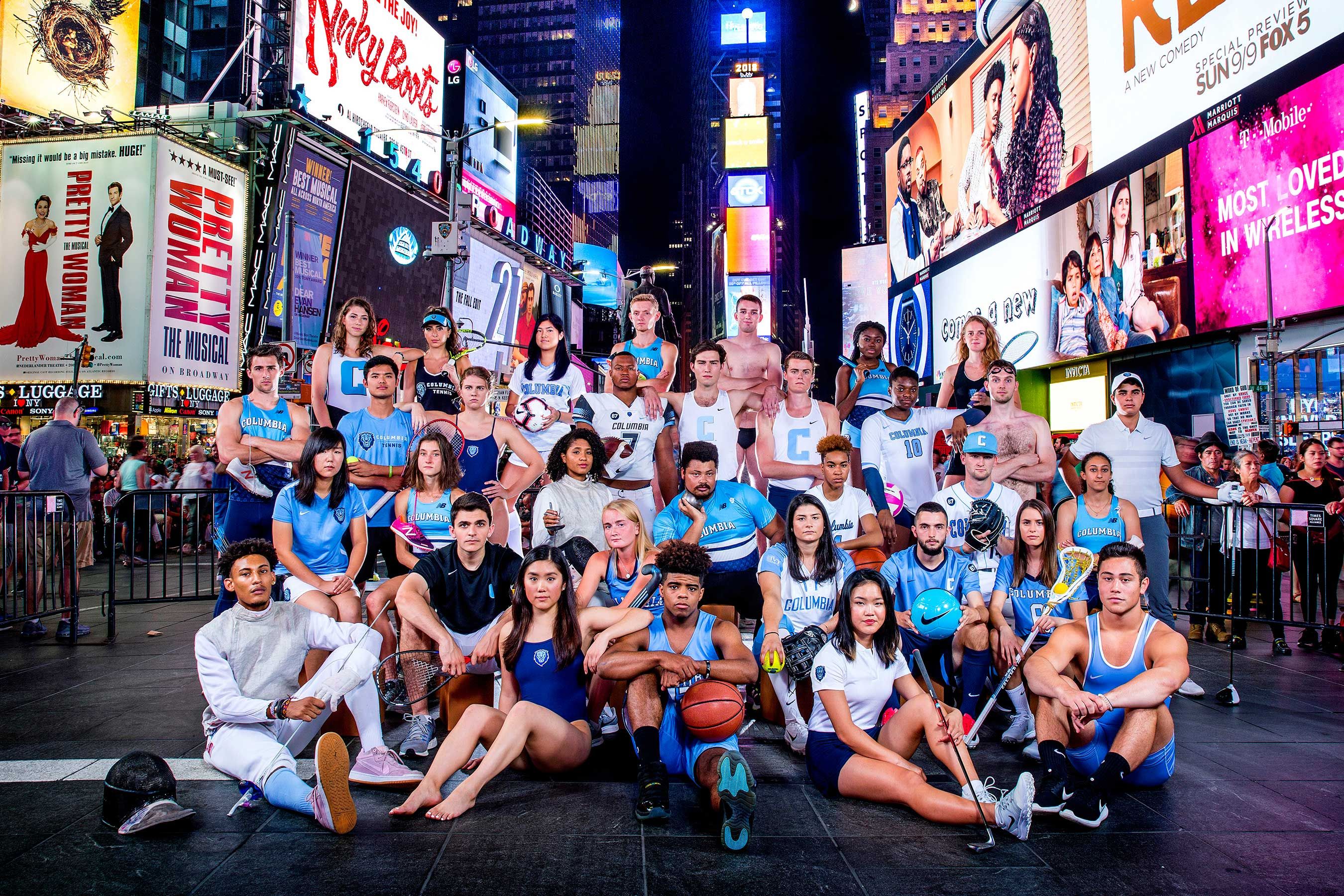 Columbia University Athletes. Times Square, New York