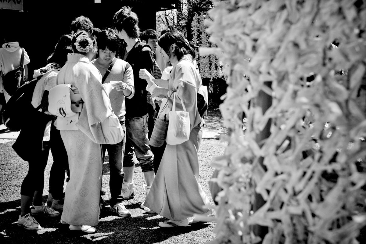 Teenagers. Tsurugaoka Hachimangu Shinto Shrine. Kamakura, Kanagawa, Japan