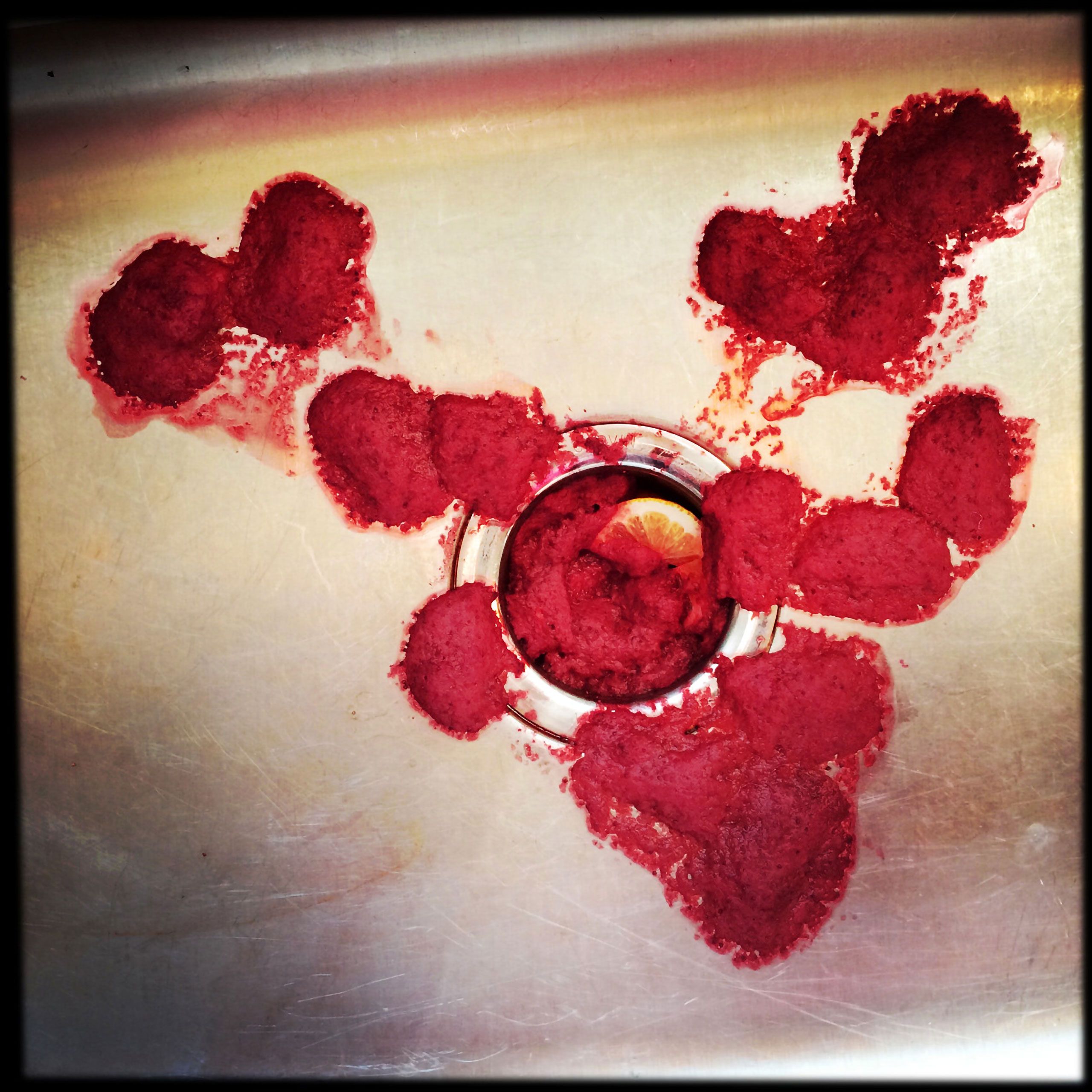melted dehydrated strawberries in sink commercial studio advertising photoshoot warren roos photography