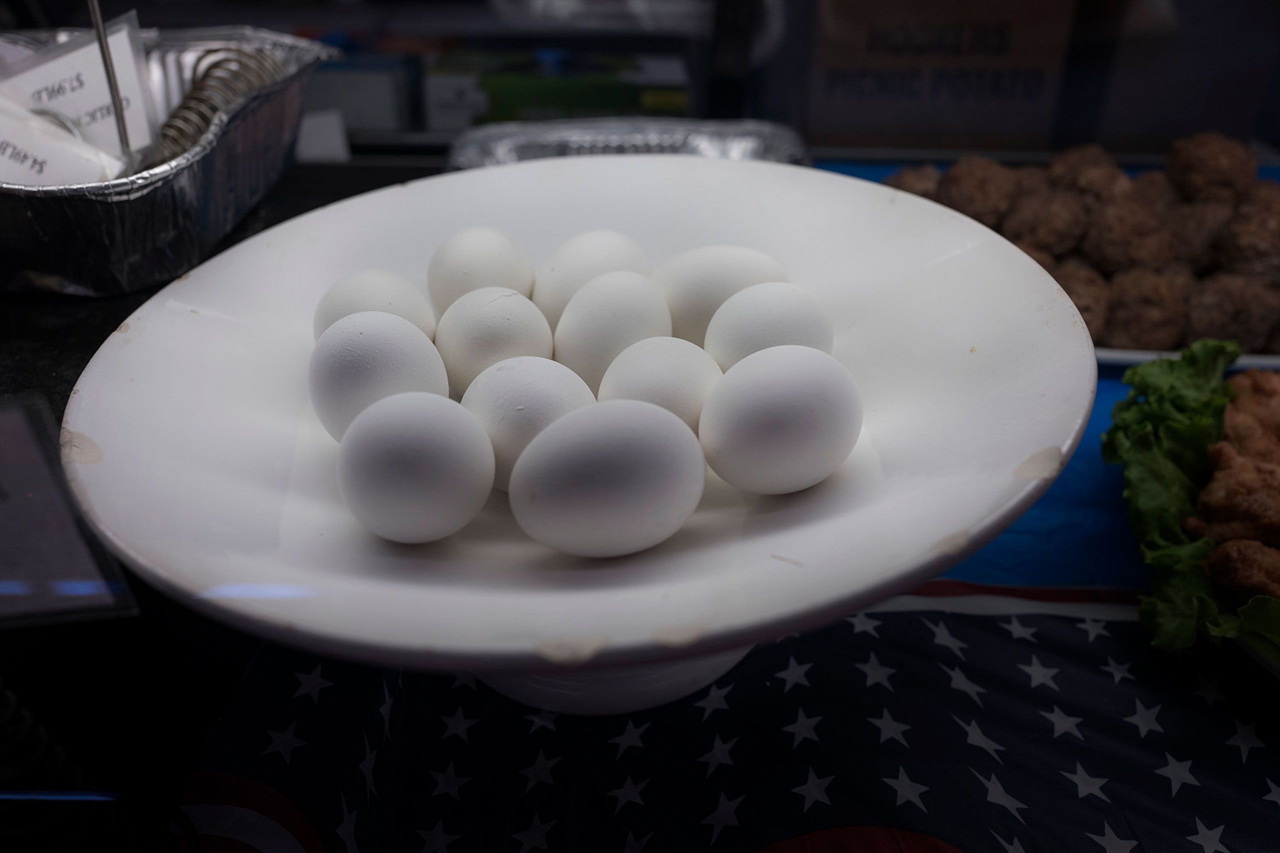 plate of hard boiled eggs at lorenzo market winters California 