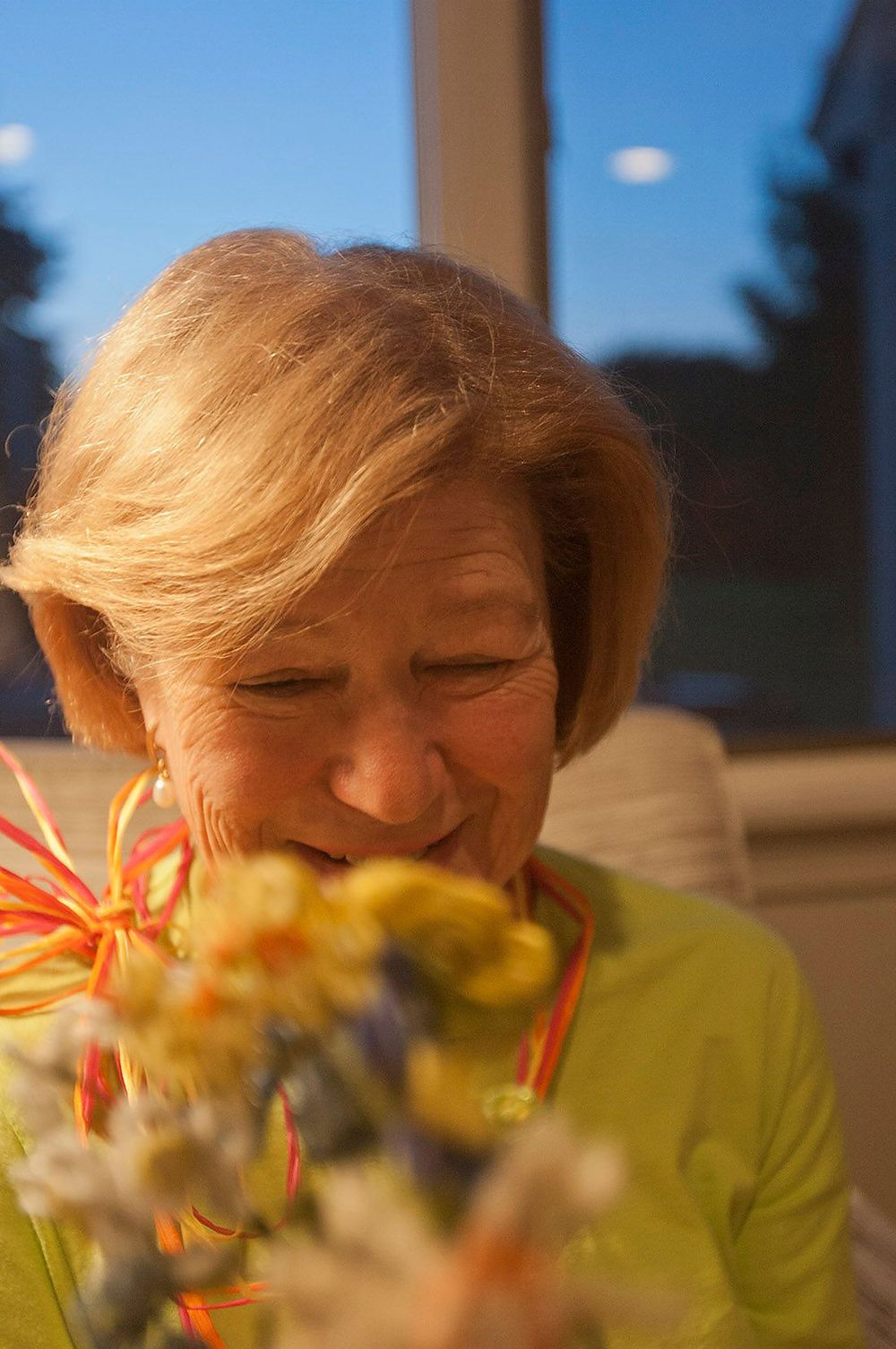 Birthday girl with flowers mother in law