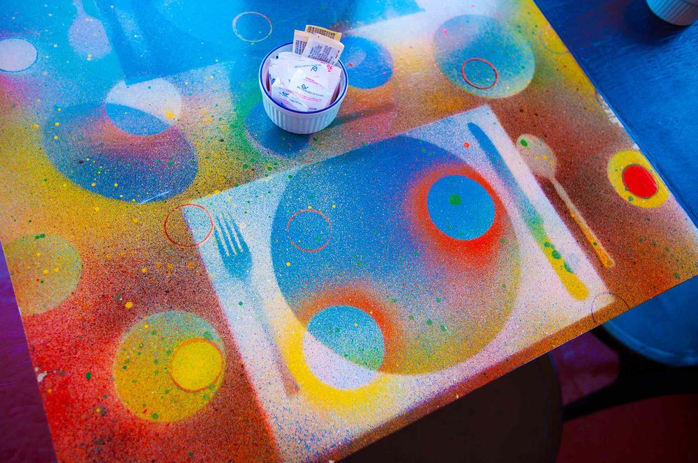 painted table at a restaurant iles de la madeleine