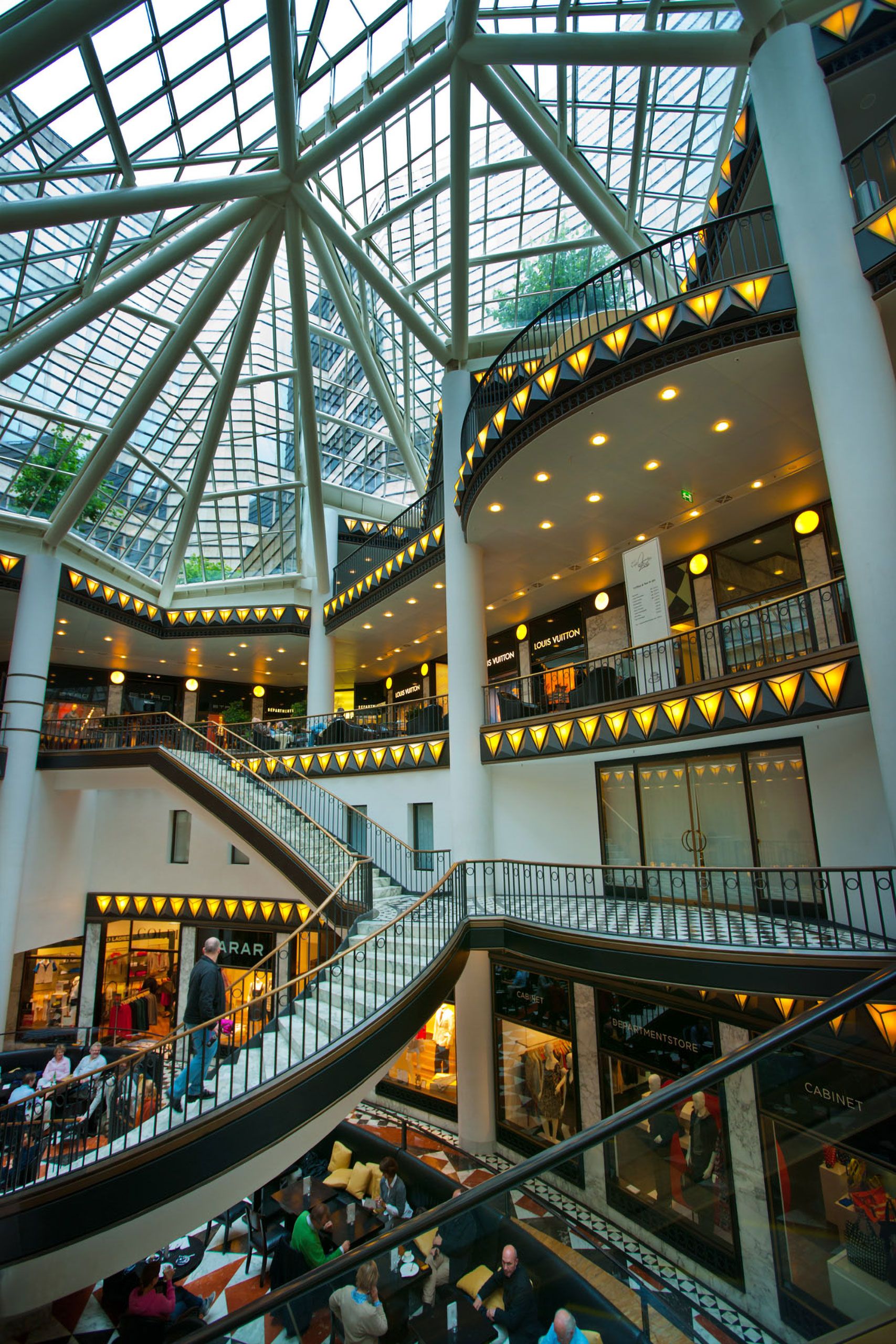 Upscale shopping mall of stores in Berlin Germany