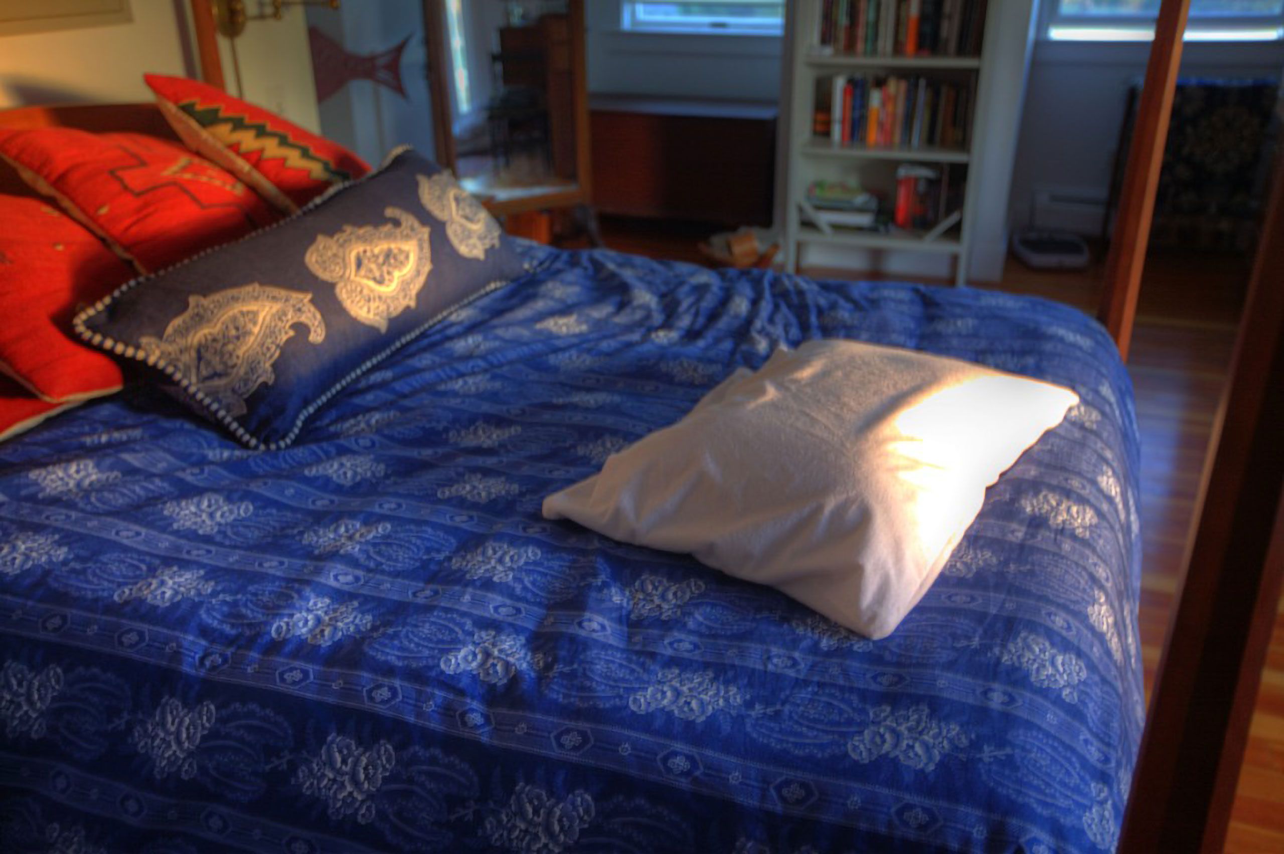 Bed pillow bedroom red white blue