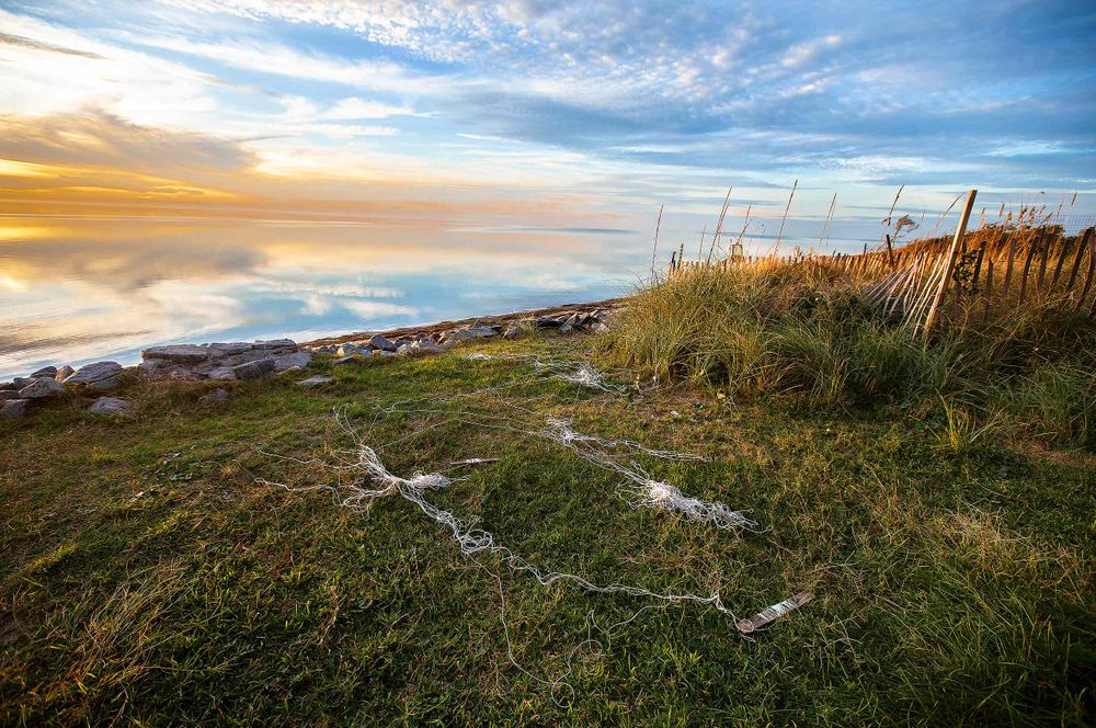 Tangled kite string in a sunset photo looking west in Avon North Carolina aka Cape Hatteras