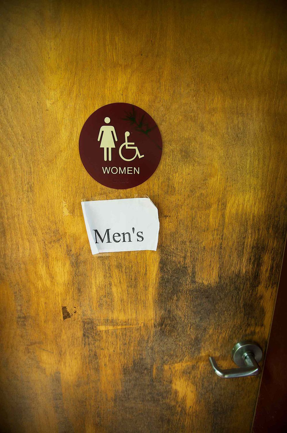 Woman bathroom turned into a men's bathroom at chewonki camp in  Wiscasset maine