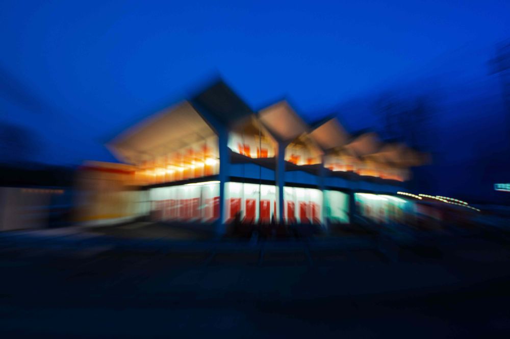 Abstract photograph of U-Haul U Hallat dusk on marginal way in Portland maine me