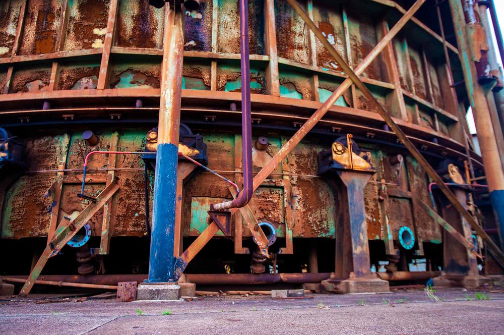 Old abandoned sugar refinery in Maui Hawaii Baldwin AVENUE rusty industrial 