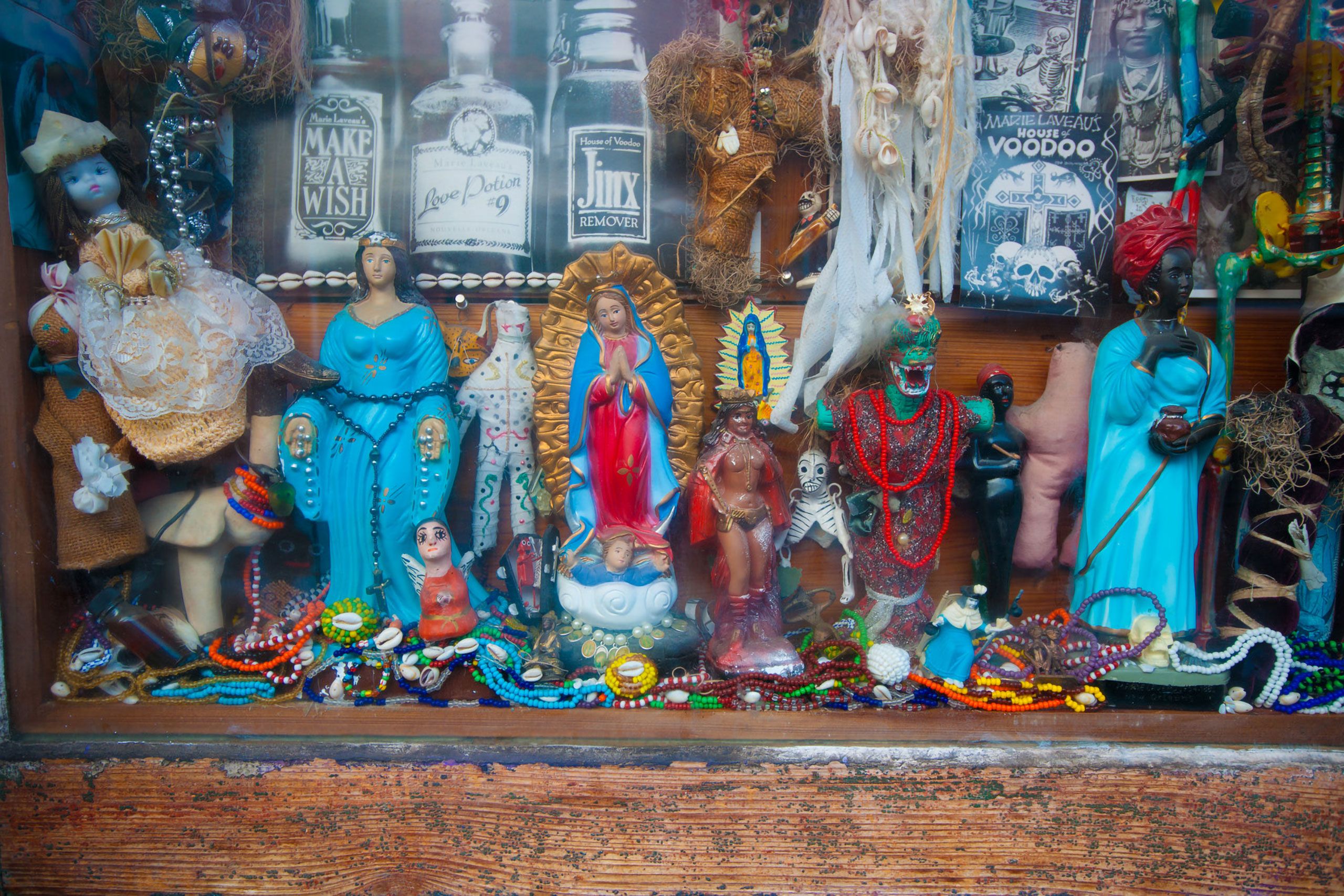 religious icons in window new Orleans Louisiana 