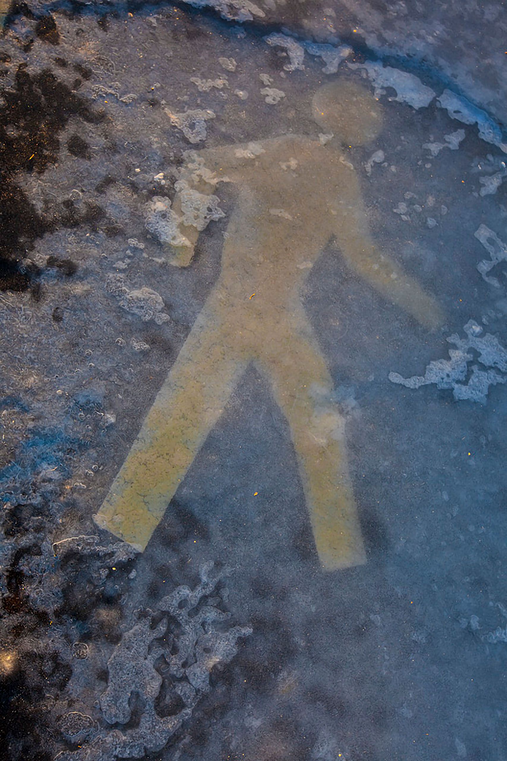 pedertain crossing marking frozen in ice Portland maine