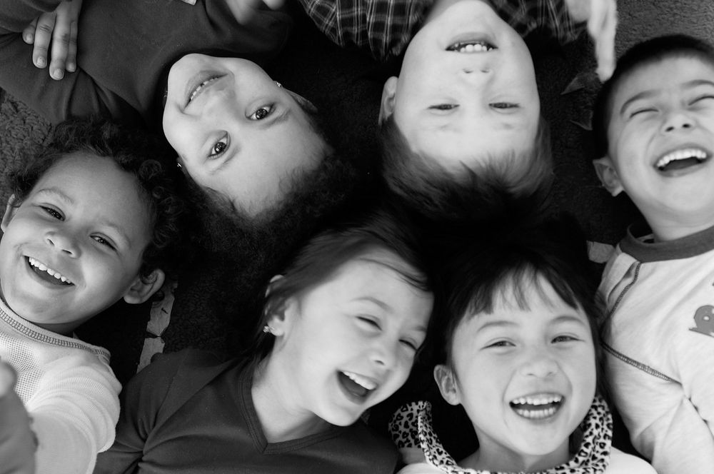 B&W image of kids for advertising campaign from a location photoshoot