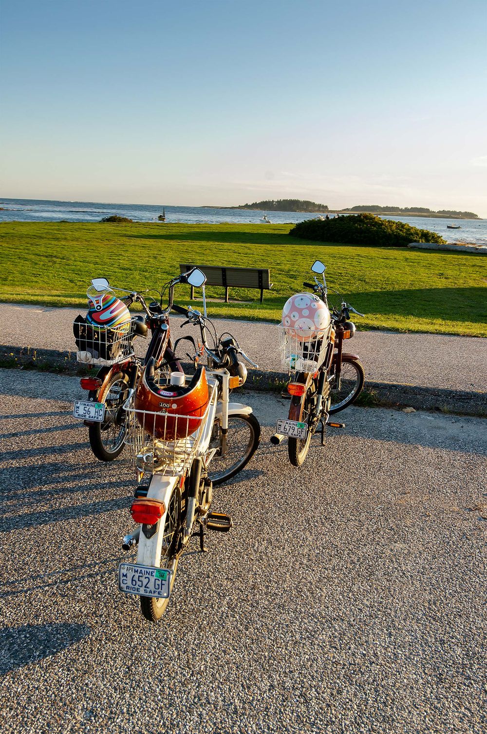 Three mopeds cape Elizabeth maine at kettle cove