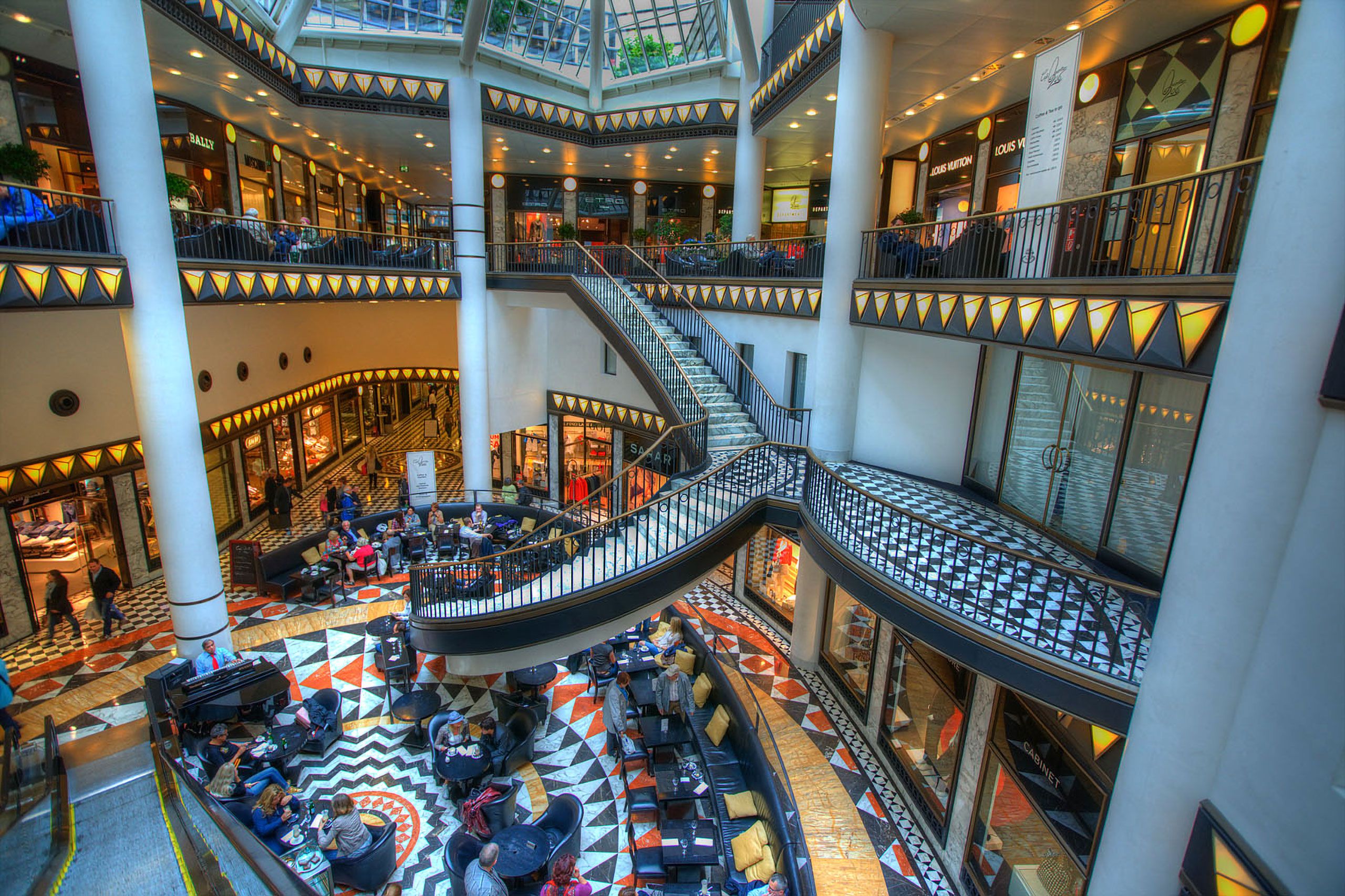 Upscale shopping mall of stores in Berlin Germany