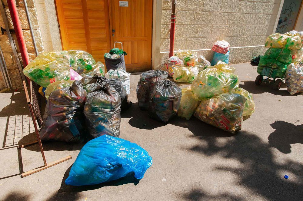 Garbage in bags on street in Rome