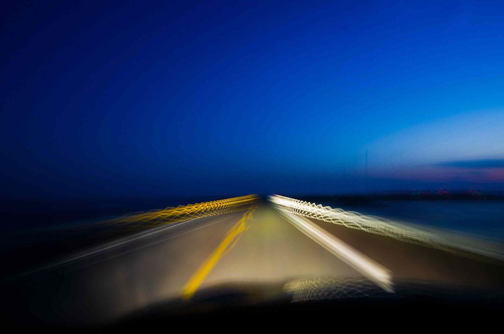 Night drive on causeway to harve aubert  les les de la madeleine
